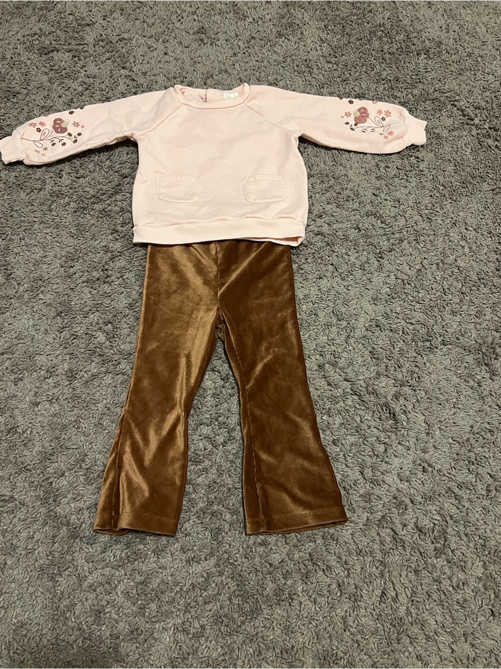 Nannette Pink Sweatshirt and Brown Velvet Pants Matching Set